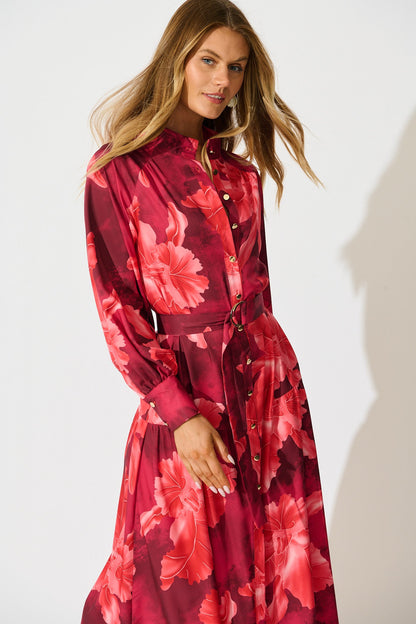 Revival Maxi Dress in Wine and Red Floral