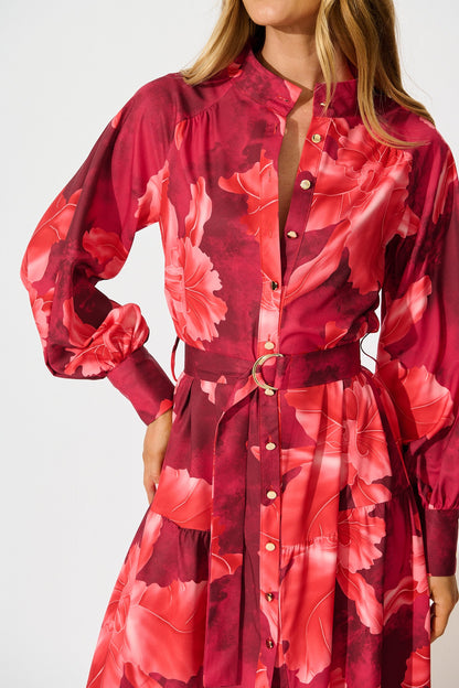 Revival Maxi Dress in Wine and Red Floral