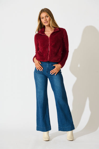 Linea Fluffy Jacket in Wine