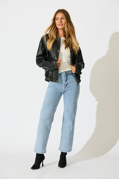 Kayla Bomber Jacket in Black Leatherette