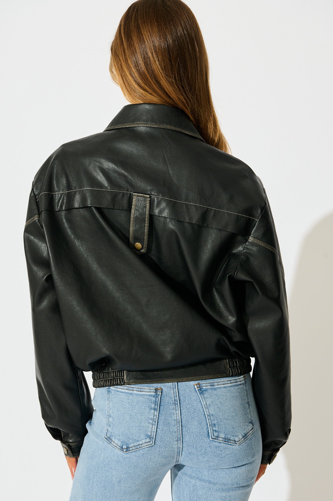 Kayla Bomber Jacket in Black Leatherette
