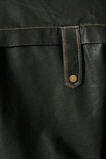 Kayla Bomber Jacket in Black Leatherette