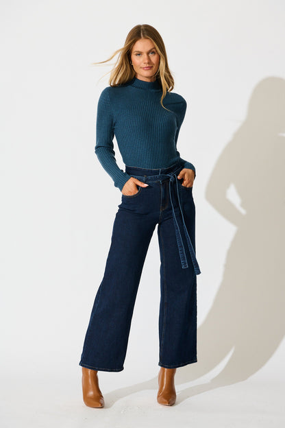 Heather Knit Top In Blue