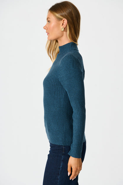 Heather Knit Top In Blue
