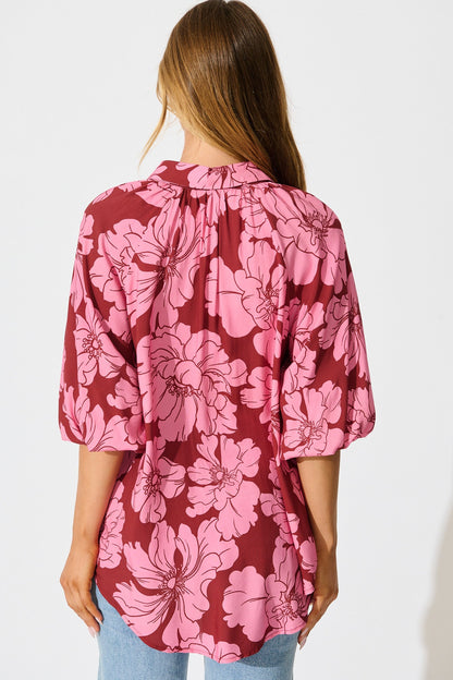 Anita Shirt In Wine with Pink Floral