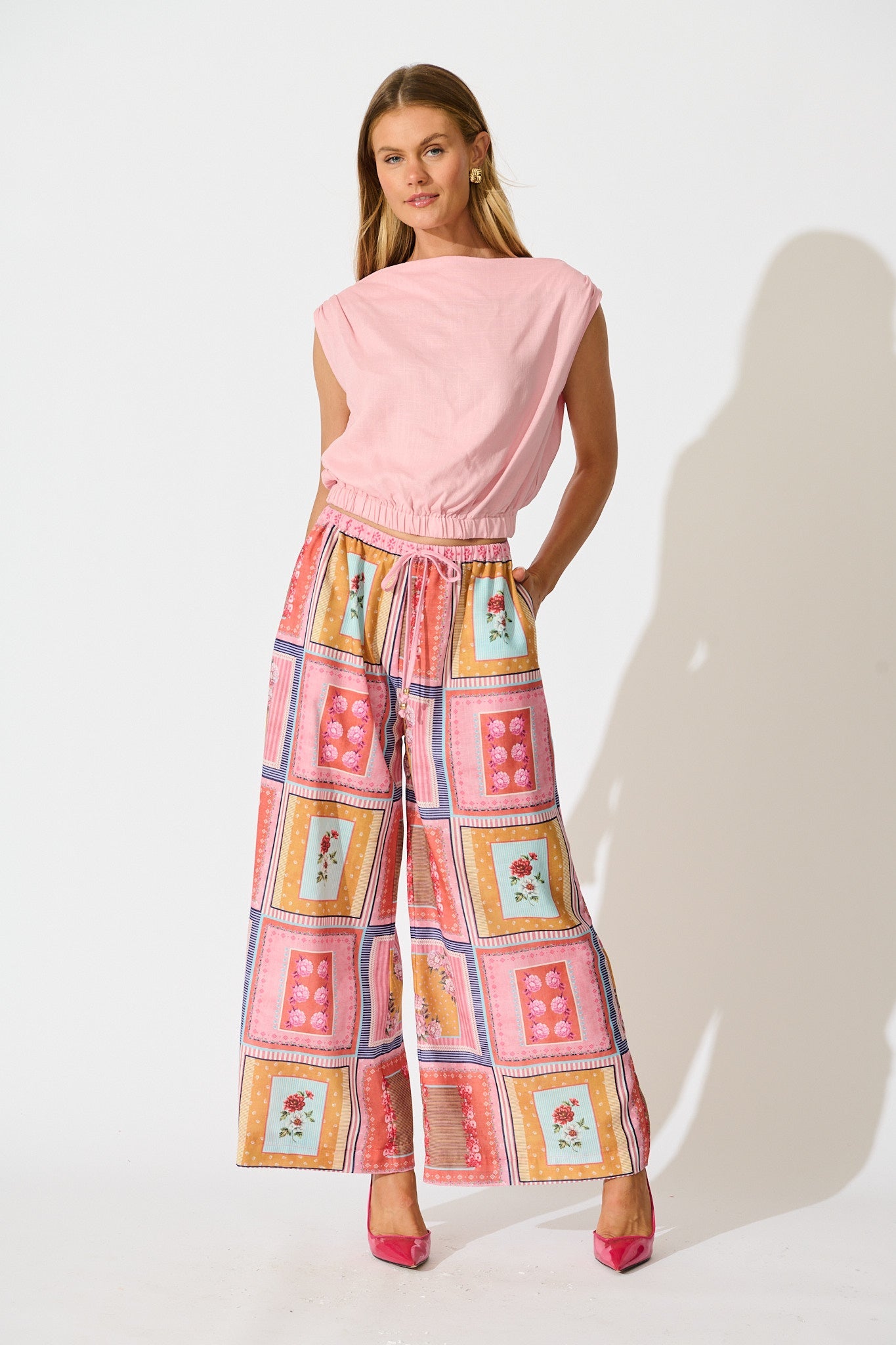 Wildflower Whisper Pant in Pink Multi Floral Tile Print