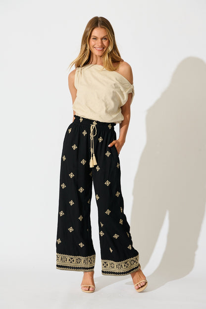 Katana Pant in Black Embroidery