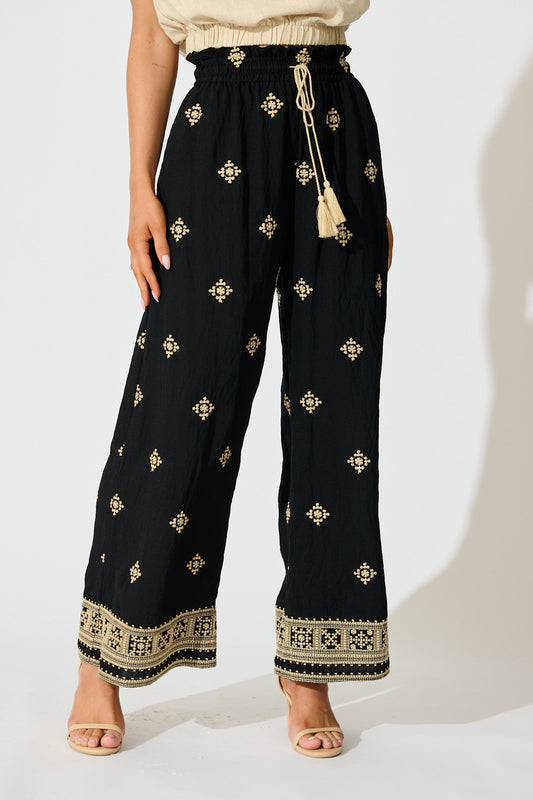 Katana Pant in Black Embroidery