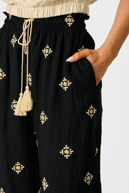 Katana Pant in Black Embroidery