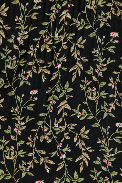 Zahara Top in Black Multi Floral Plisse