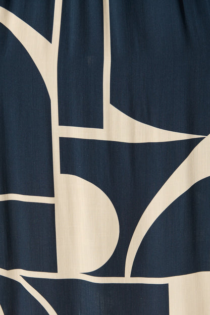 Marlee Midi Dress in Navy with Cream Geometric Linen Blend