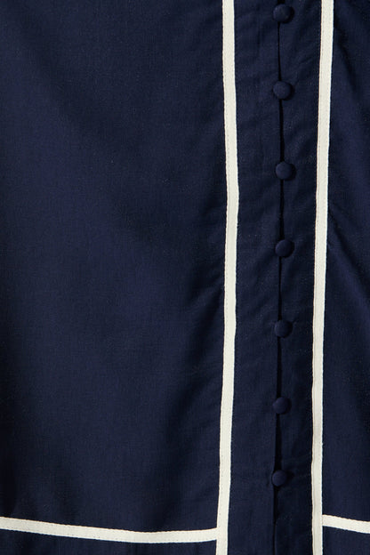 Terri Midi Dress in Navy with White Contrast Trim
