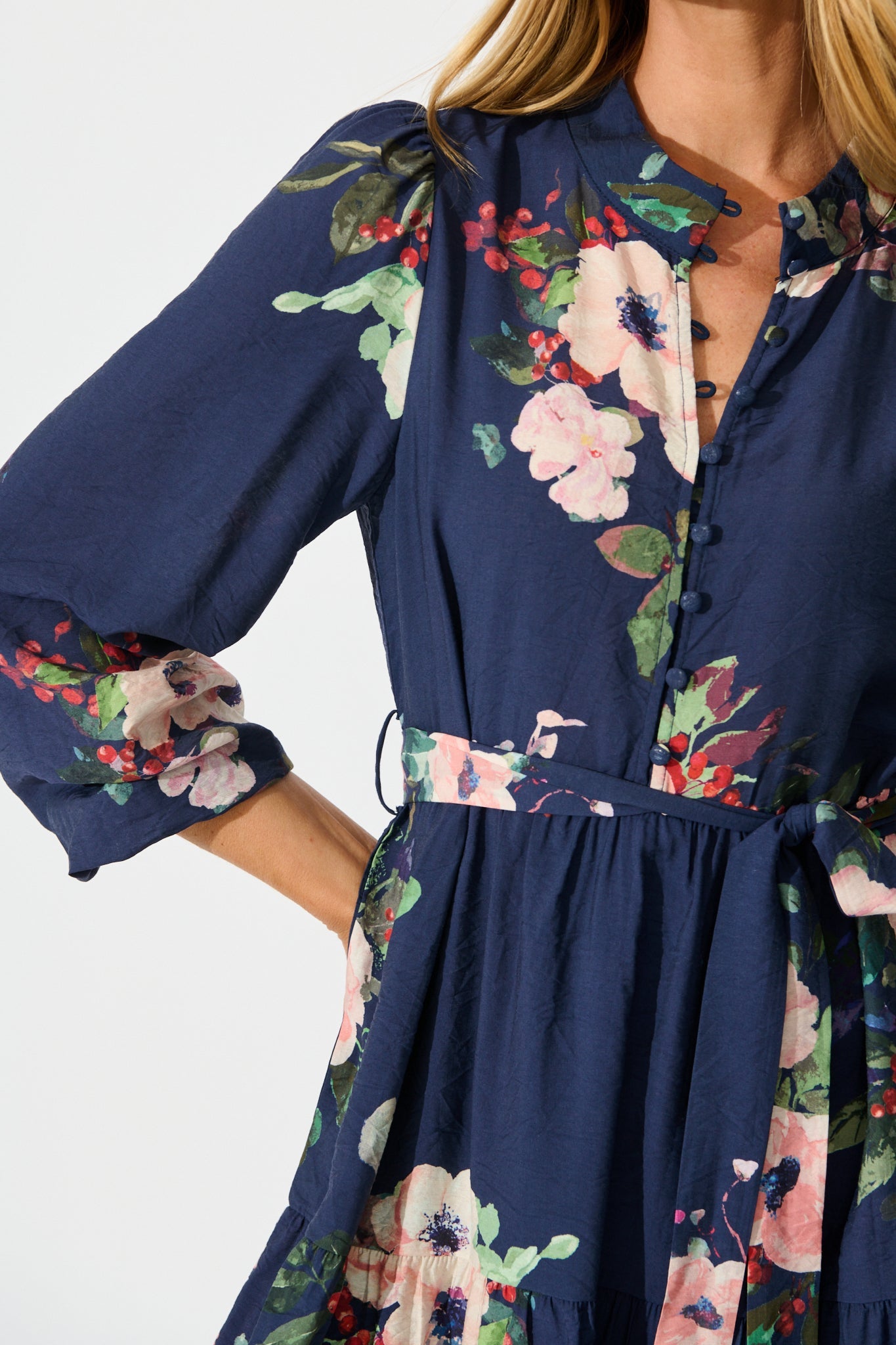 Mandy Dress in Navy with Pink Floral