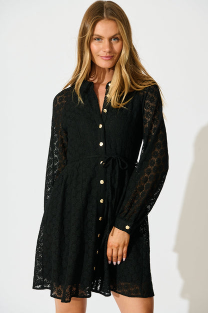 Rowena Dress in Black Lace Cotton Blend
