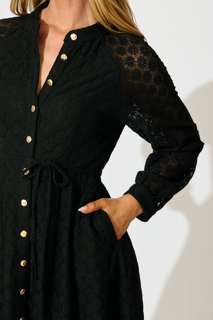 Rowena Dress in Black Lace Cotton Blend