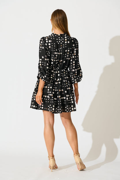 Geneva Dress in Black with White Spot