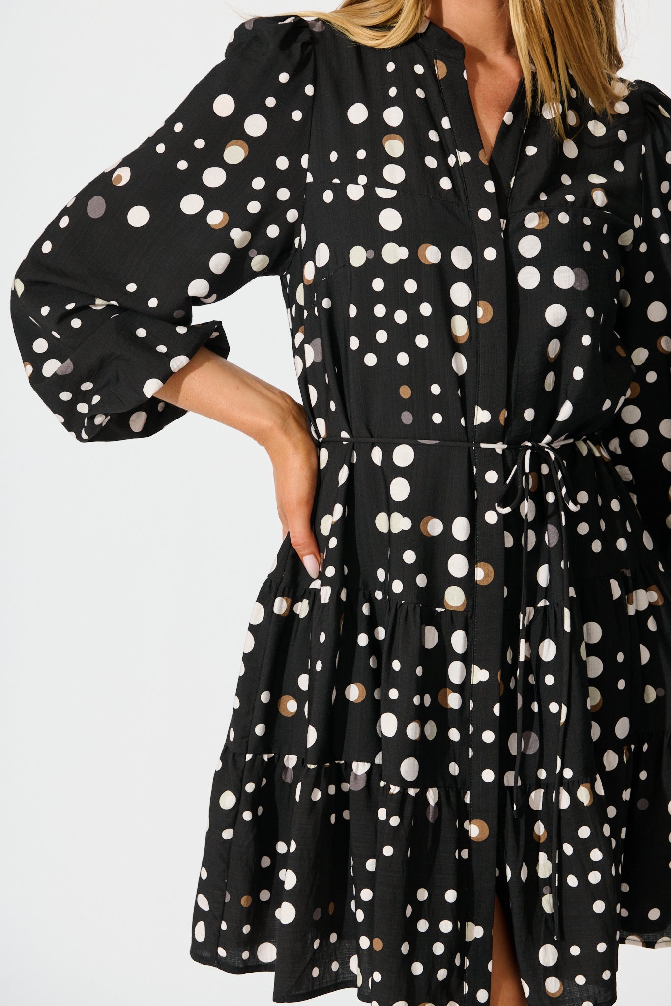 Geneva Dress in Black with White Spot
