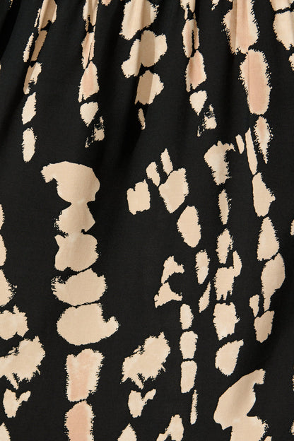 Rosamund Midi Dress in Black with Beige Print