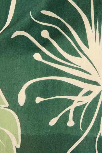 Larson Midi Shirt Dress in Green with Cream Leaf Linen Blend