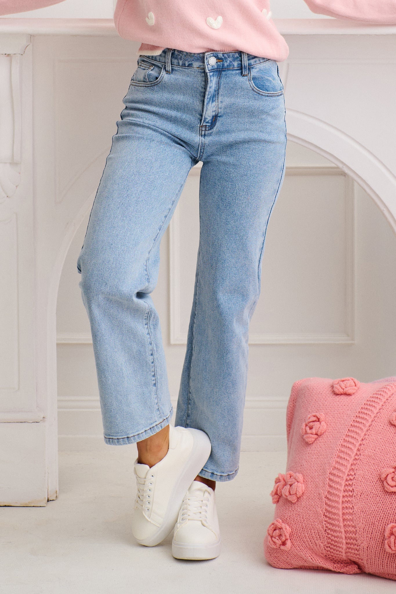 Ocean Road High Rise Wide Leg Jean in Light Blue Denim