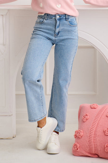 Ocean Road High Rise Wide Leg Jean in Light Blue Denim
