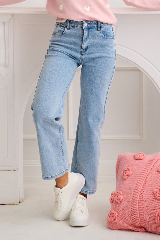 Ocean Road High Rise Wide Leg Jean in Light Blue Denim