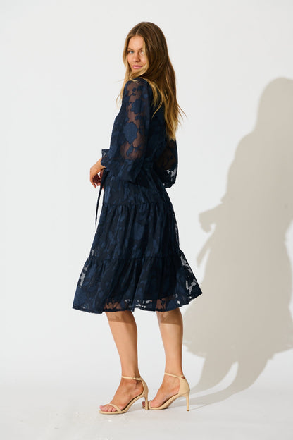 Twilight Midi Dress in Navy Floral Burnout Chiffon