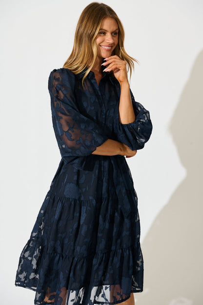 Twilight Midi Dress in Navy Floral Burnout Chiffon