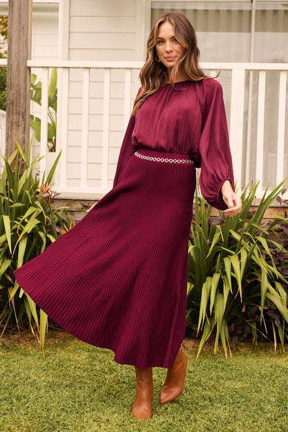 Honeycup Knit Skirt In Wine Cotton Blend