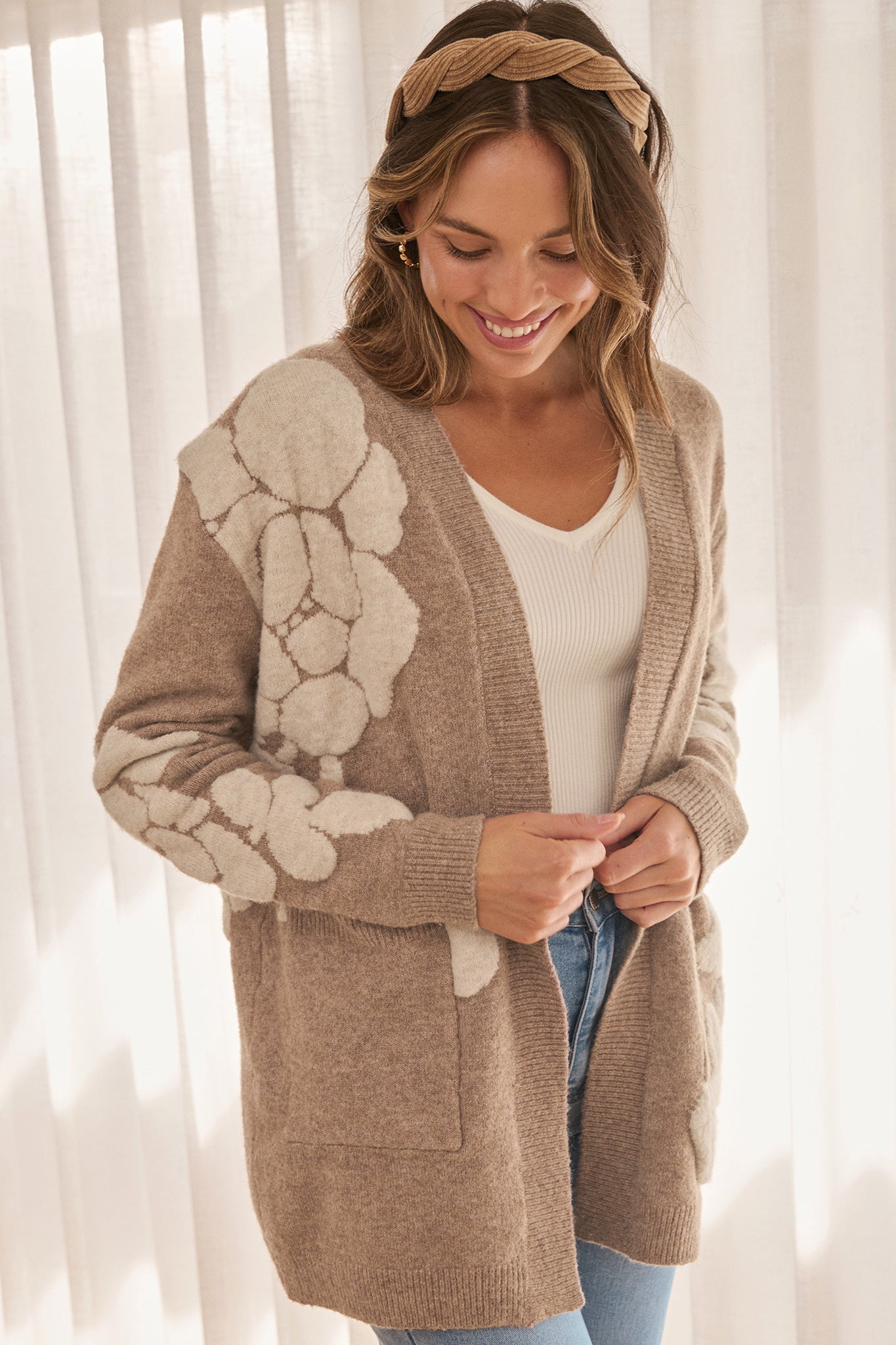 Pixie Knit Cardigan in Brown Floral Wool Blend