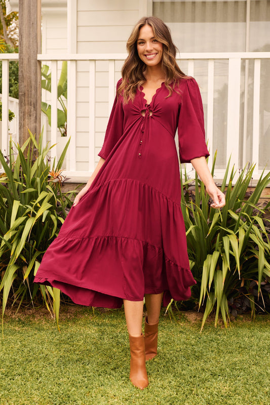 Zena Midi Dress in Wine