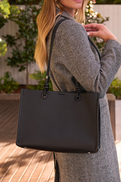 Shella Shoulder Tote Bag in Black Pebble PU