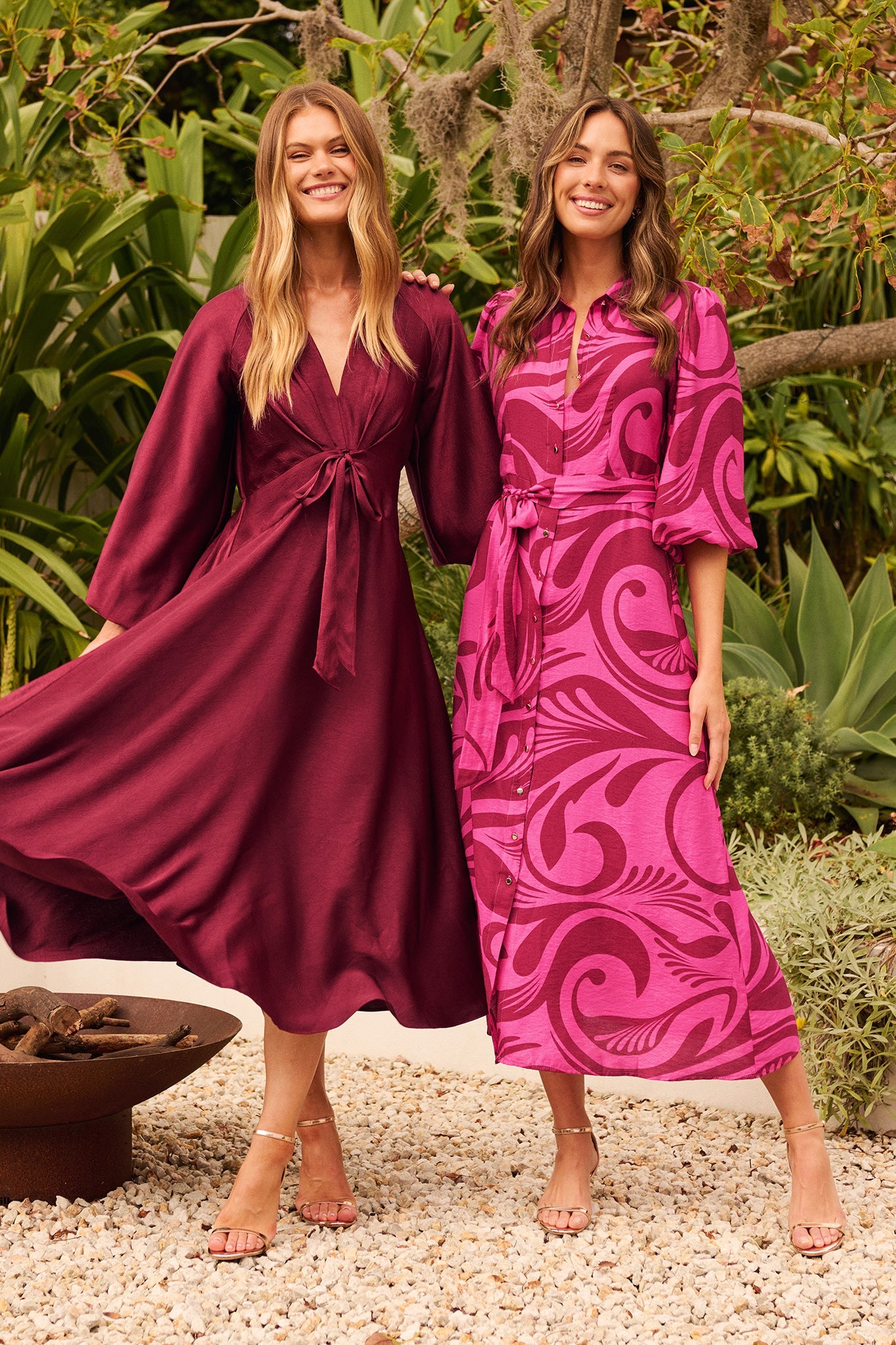 Lorna Maxi Shirt Dress in Pink with Wine Print
