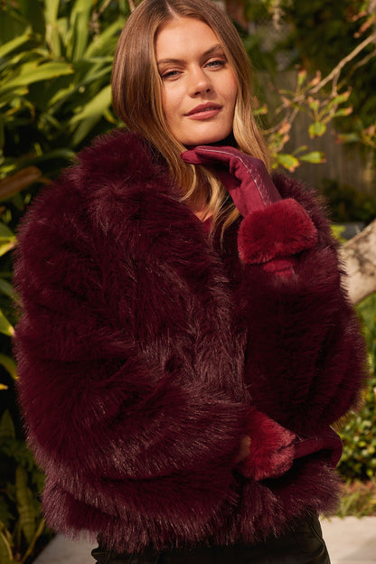 Maison Layer Faux Fur Jacket in Wine