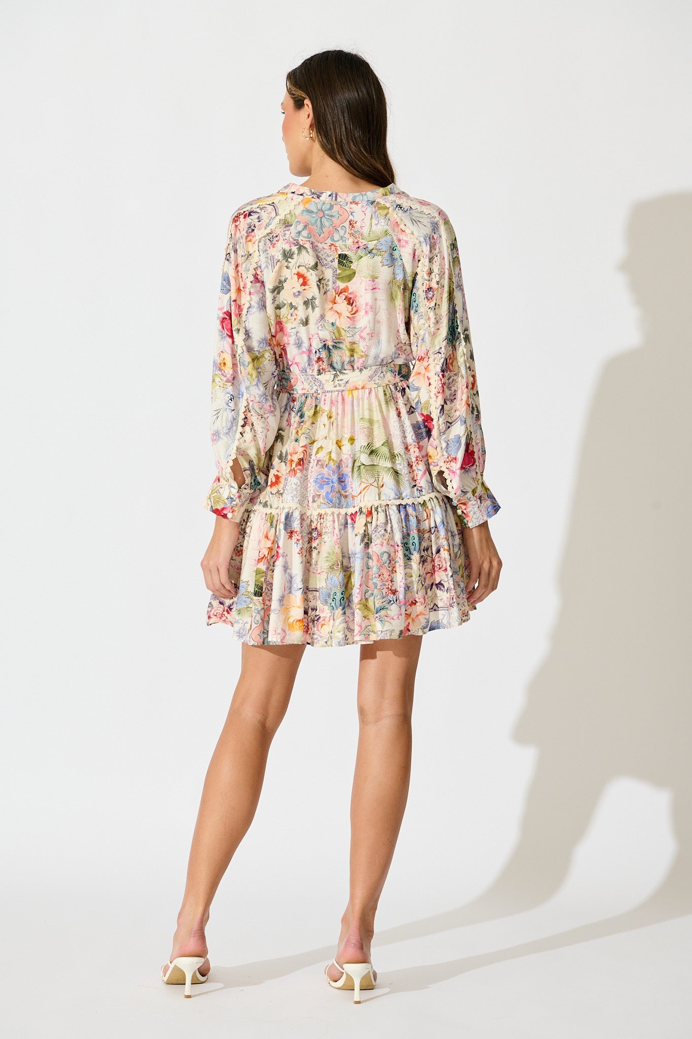 Athena Dress in White with Multi Floral Print
