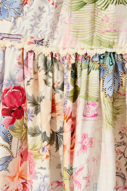 Athena Dress in White with Multi Floral Print