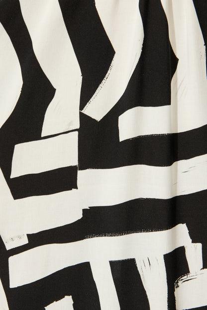 Luminous Midi Dress in Black with White Geometric Print