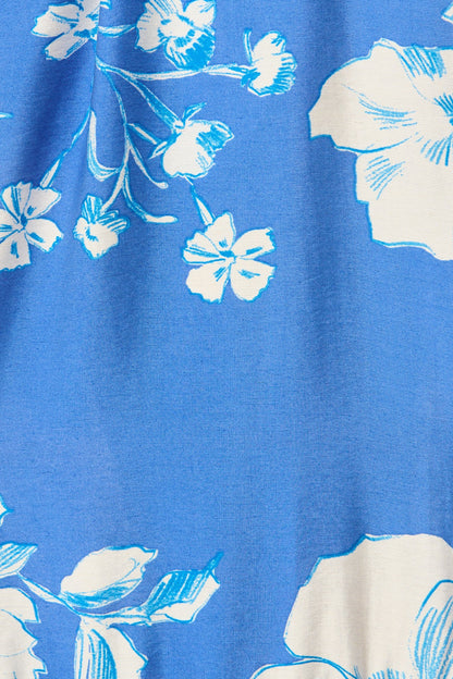 Mikayla Midi Shirt Dress in Blue with White Floral Linen Blend