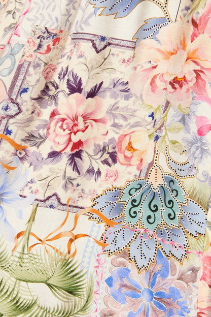 Connie Midi Dress in White with Multi Floral Print