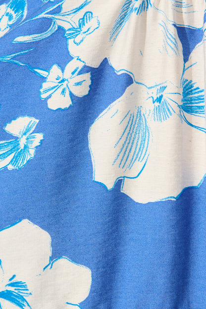 Emelyn Smock Dress in Blue with White Floral Linen Blend