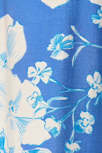 Octavia Pant in Blue with White Floral Linen Blend