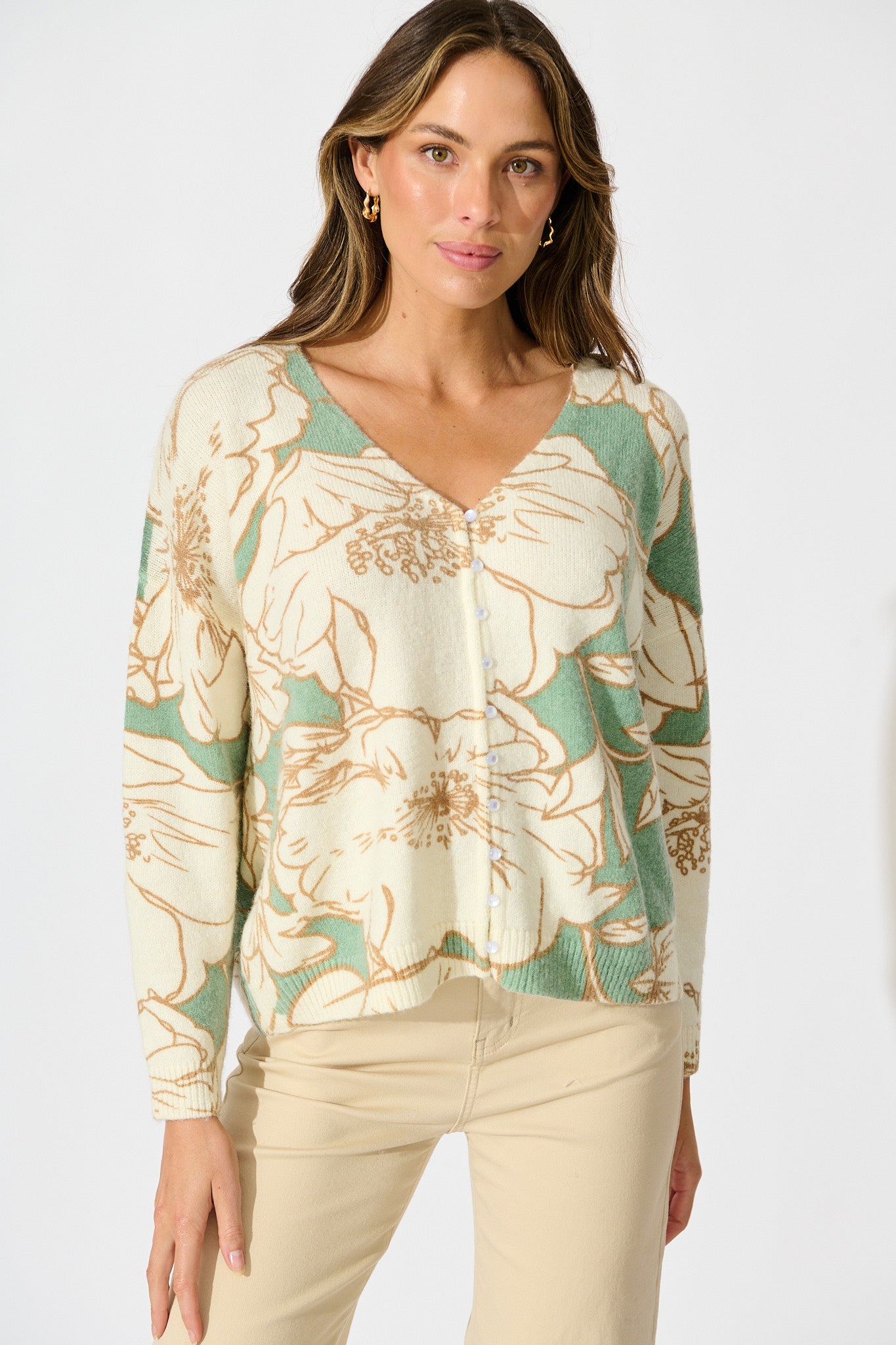 Pandora Knit Cardigan in Green Floral
