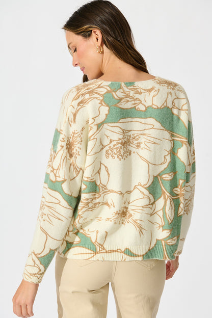 Pandora Knit Cardigan in Green Floral