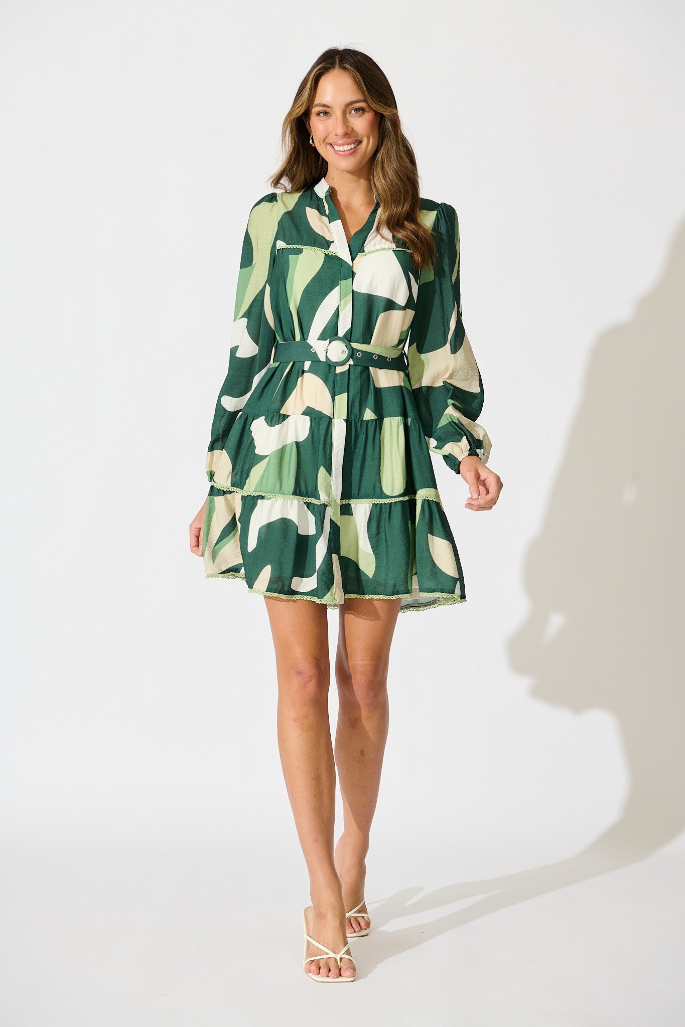 Colour Bound Dress in Green with Cream Print
