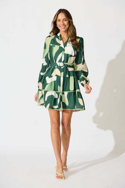 Colour Bound Dress in Green with Cream Print