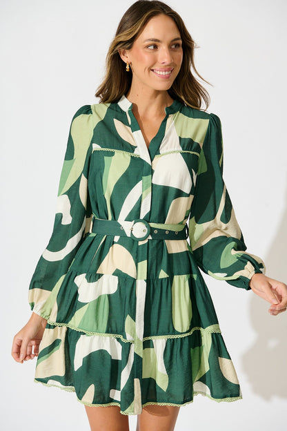 Colour Bound Dress in Green with Cream Print