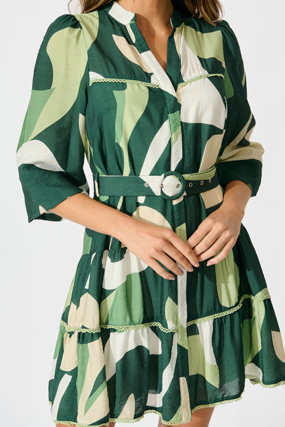 Colour Bound Dress in Green with Cream Print