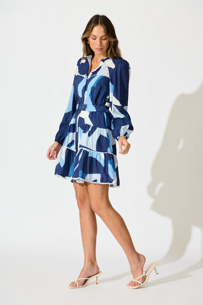 Colour Bound Dress in Navy with Blue Print