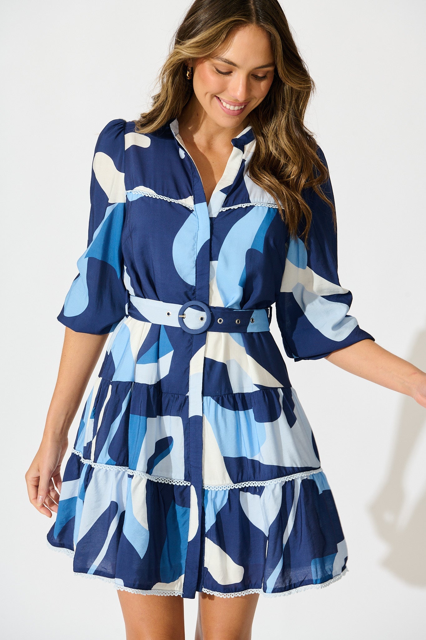 Colour Bound Dress in Navy with Blue Print