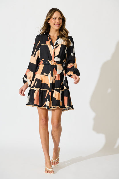 Colour Bound Dress in Rust with Black Print